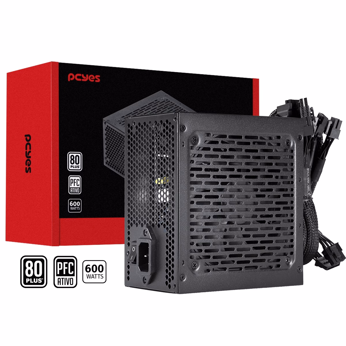Fonte Gamer PcYes Shocker 600W 80 Plus White – PF600SHW