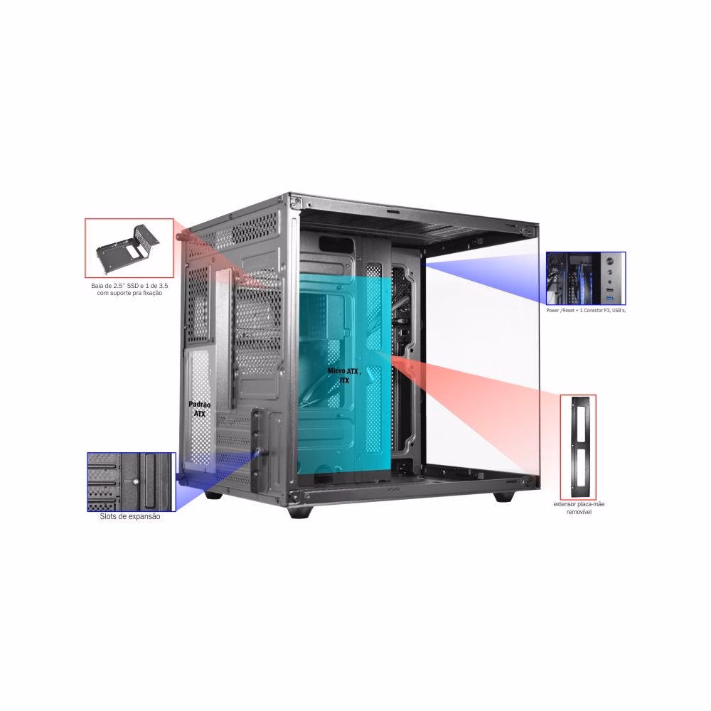Gabinete Gamer K-Mex Aquário Micro ATX Sem Fonte - CG-02SB - Imagem 2