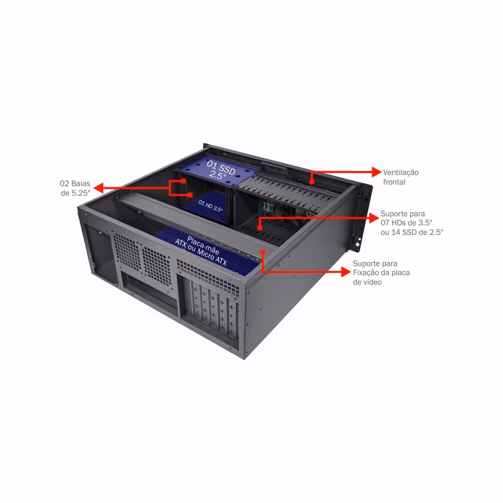 Gabinete Servidor K-Mex CR-S450 - Rack 19'' 4U - Preto - Sem Fonte - Imagem 3