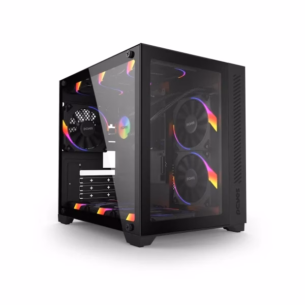Gabinete Gamer Forcefild Black Vulcan - Frontal e latera em vidro - PCYES - GFFBVP