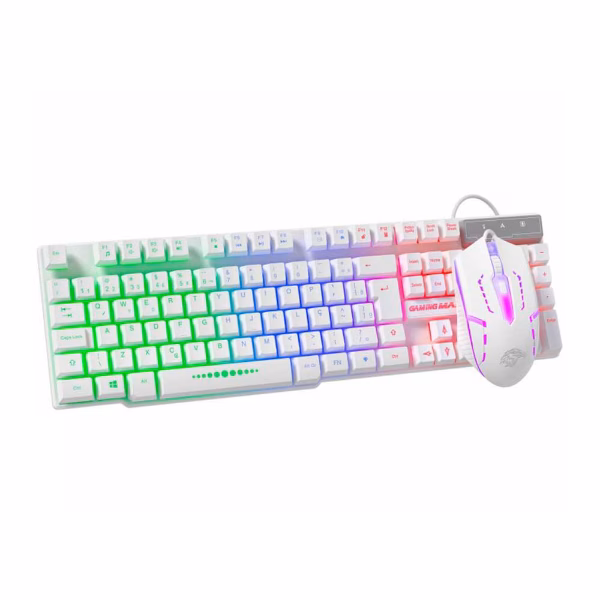 Kit Mouse e Teclado Gamer Branco - K-Mex KMW52+MOA8 Rainbow