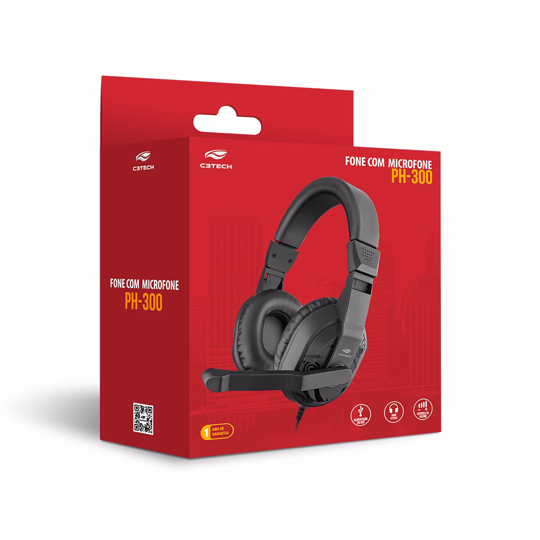 Fone com Microfone USB PH-300BK C3Tech - Imagem 3
