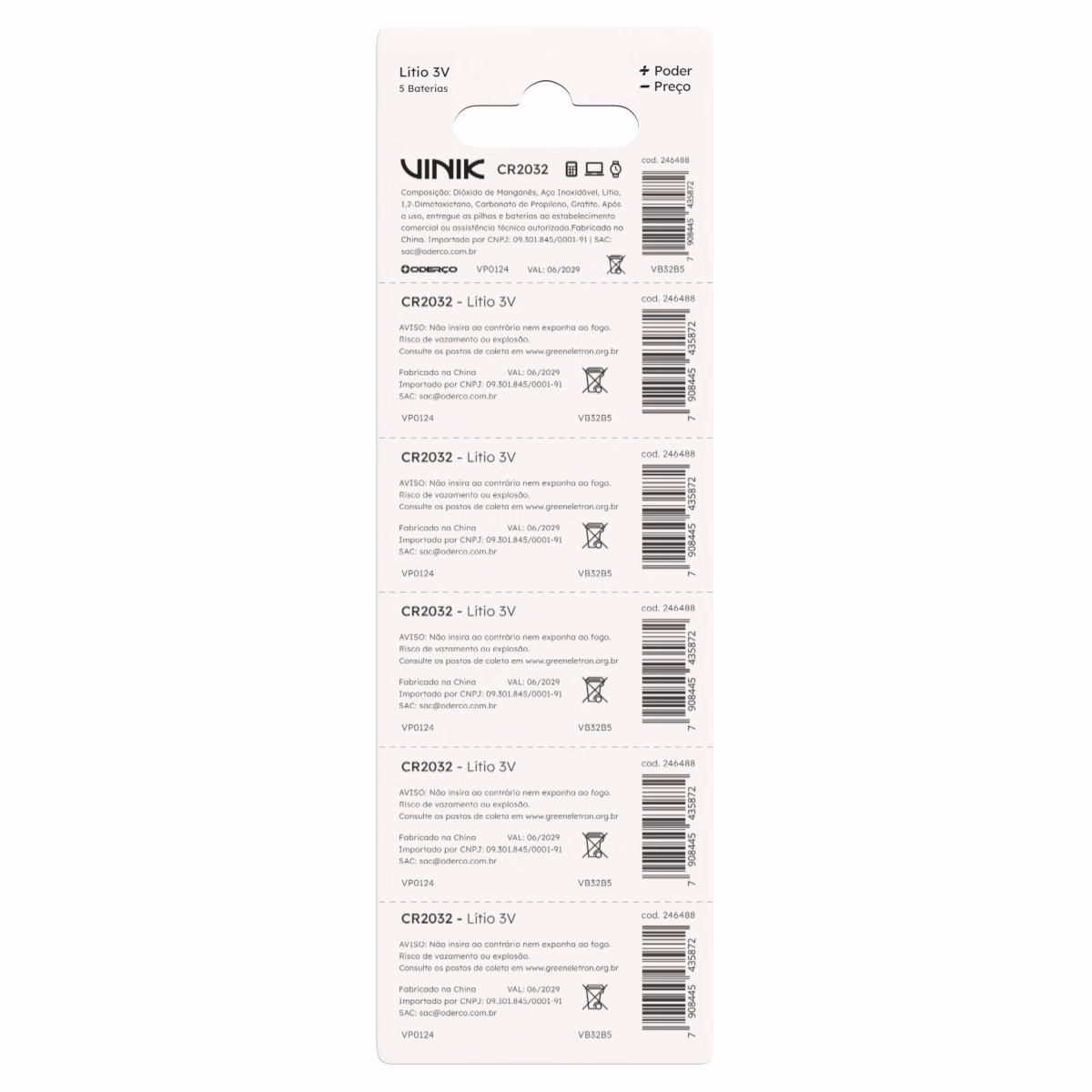 Bateria De Litio Cr2032 C/5 3V - Vb32B5 - Imagem 3