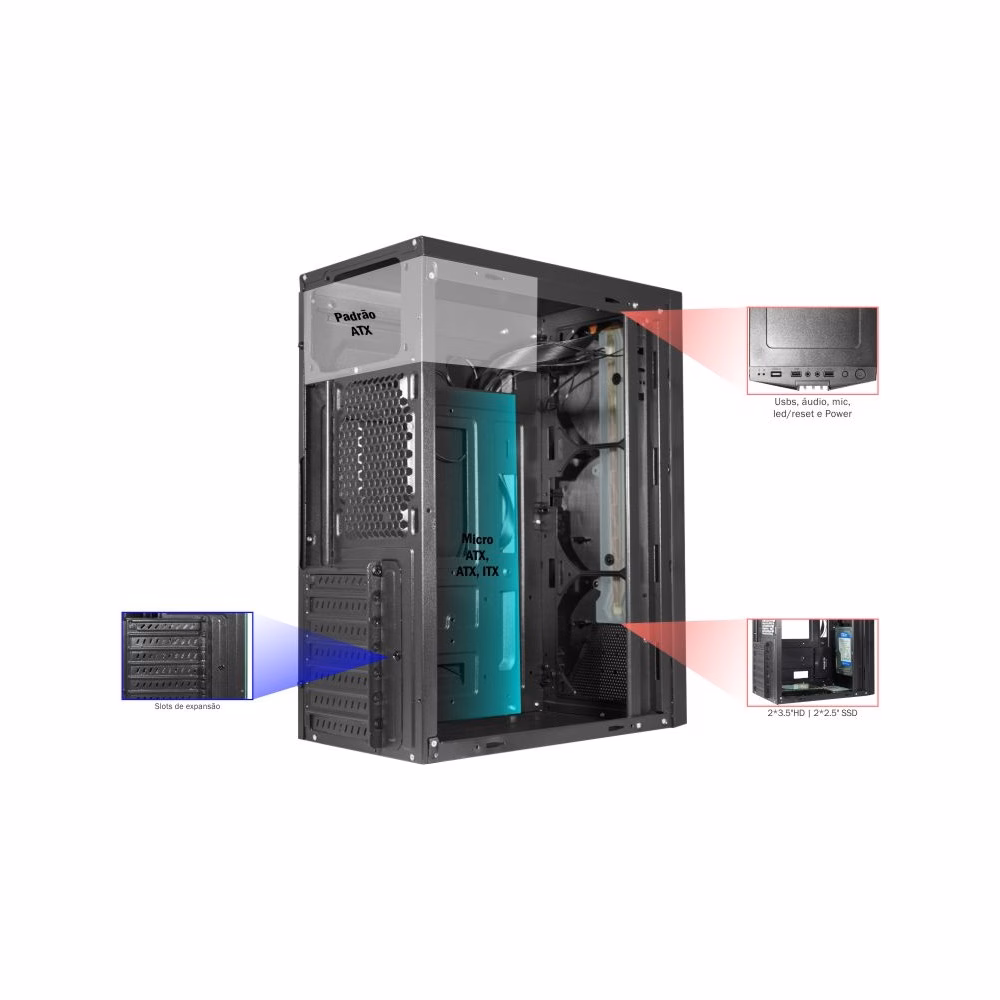 Gabinete Gamer K-mex CG-04AH BIFROST VII Lateral Vidro ATX Preto - Imagem 3