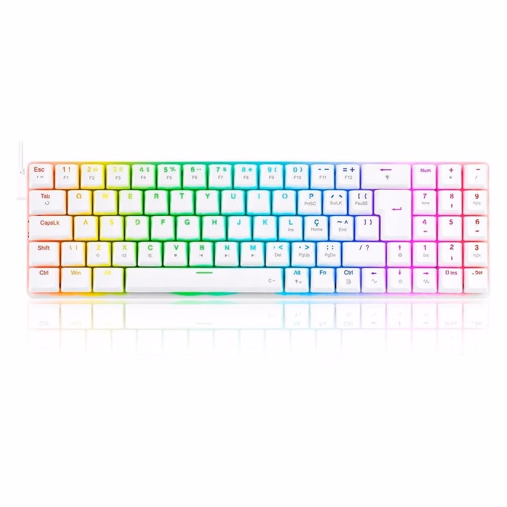 Teclado mecânico gamer Redragon Ashe RGB branco 75% ABNT2 USB-C destacável