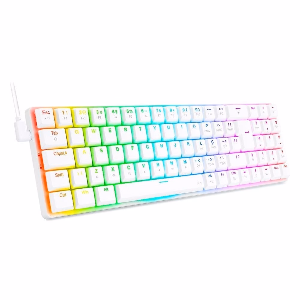 Teclado mecânico gamer Redragon Ashe RGB branco 75% ABNT2 USB-C destacável - Imagem 2