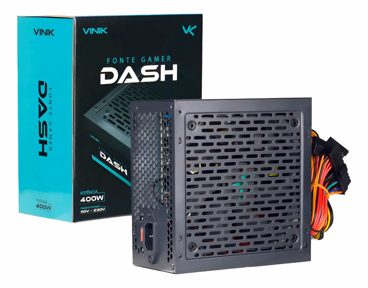 Fonte Vinik Dash 400W ATX VFG400WPV3 preta sem cabo – fonte gamer para PC