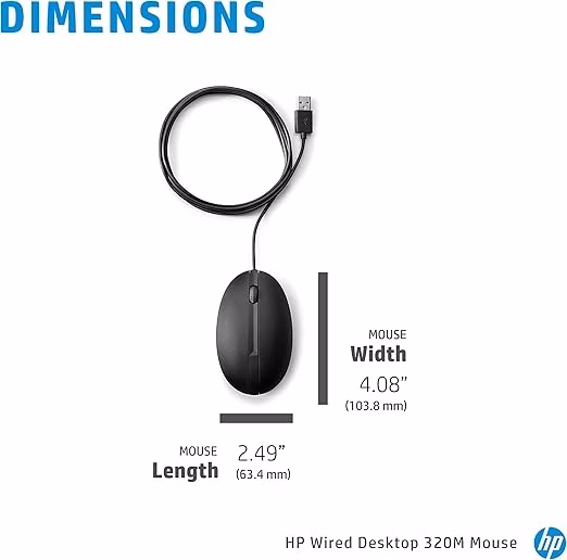 Mouse com fio Optico USB HP 320 M Preto - Imagem 3